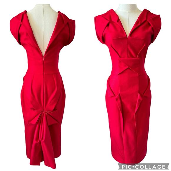 Nathan Jenden Sexy Red V-Neck Midi Length sleeveless Dress size XS - Picture 1 of 17